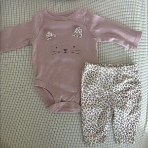 Carter's Mauve Cat Bodysuit and Floral Pants Set